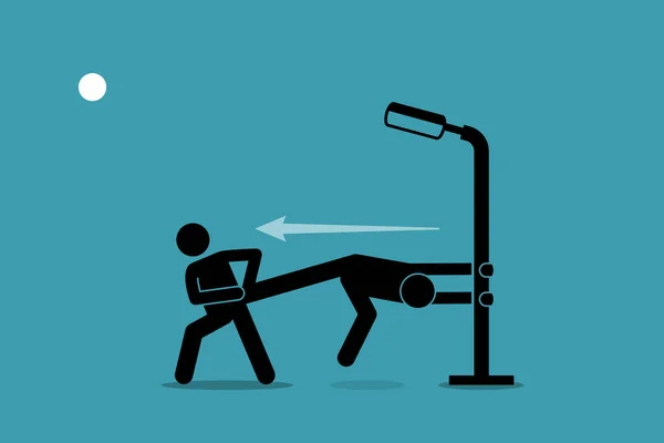 Hombre Tirando Obligando Alguien Pero Negó Agarrándose Poste Lámpara Ilustración Ilustración De Stock