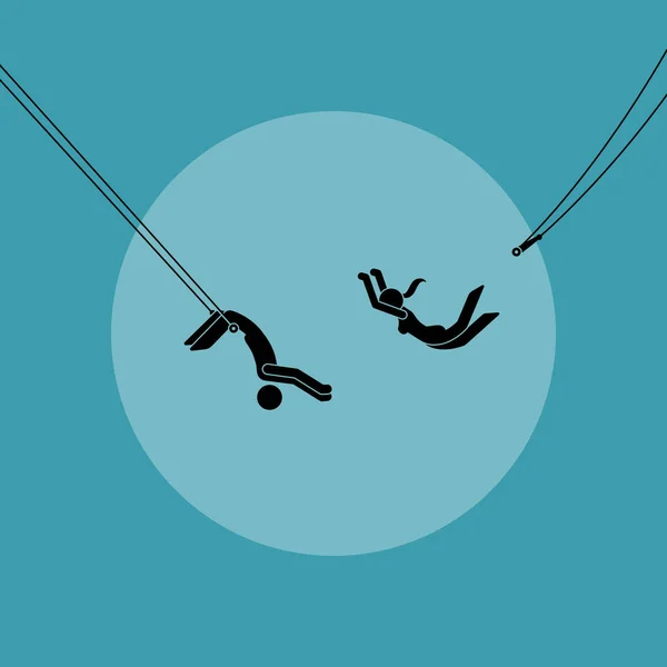 曲芸サーカスの空中スタントで演奏する2人の台形のアーティスト ベクトル図は コミットメント 信仰の概念を示しています ストックベクター