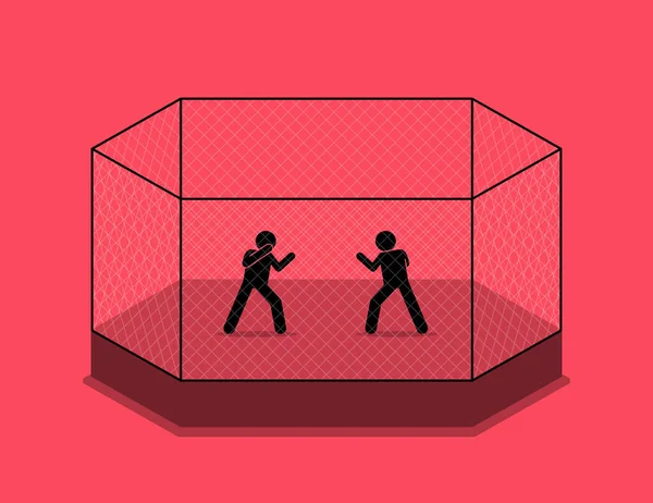 Борьба Клетке Между Двумя Бойцами Векторная Иллюстрация Изображает Концепцию Боя Лицензионные Стоковые Иллюстрации