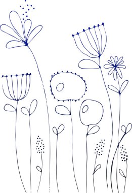 Mürekkep, kalem, siyah beyaz çiçek eskizi. Şeffaf arkaplan. Elle çizilmiş doğa resmi. Serbest çizim illüstrasyonu.
