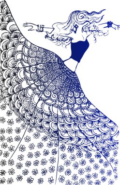 Elbise giymiş bir kadının robot resmi, dansçı jimnastikçi çizgisi sürekli sanat ikonu olan beyaz tenli bir kız..