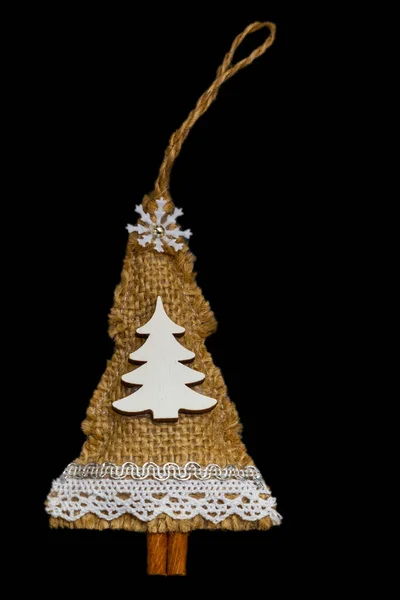 Yapımı Noel Oyuncağı Noel Oyuncağı Ringa Kemiği Ağacı Çuval Bezi — Stok fotoğraf
