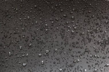 abstract background drops of rain water on a wooden table.