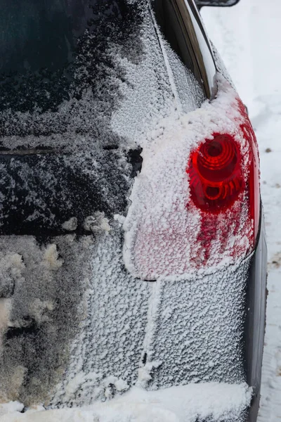 Rear Tail Light Car Covered Snow Blizzard Winter — Stock Photo, Image