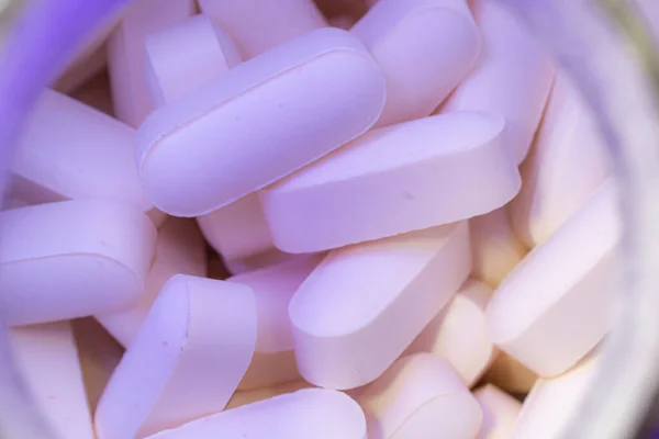 Pillole Farmaci Compresse Vitamine Macro Immagine Primo Piano Bianco Medicina — Foto Stock