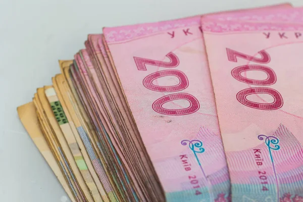 Pieniądze Ukrainy Tło Ukraińskich Banknotów Hrywien Hrywna 500 200 Tak — Zdjęcie stockowe