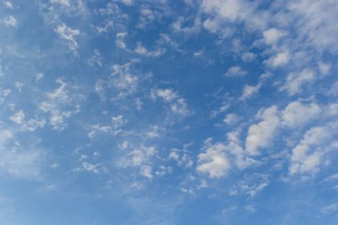 Mavi gökyüzündeki bulutlar Panoramik görüntü dokusu arkaplan grafik kaynakları tasarım meteoroloji, cennet umut barış kavramı.
