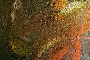 Soyut arka plan düşüşü, cam düşüşü sonbahar sarı yapraklar ıslak Ekim havası.