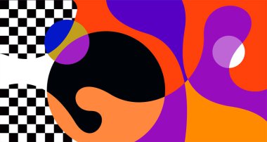 Abstract liquid shape. Fluid geometric design. Isolated gradient waves with geometric lines, dots, batik Indonesia pattern. Vector illustrations.