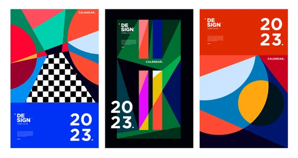 新年2023日历设计模板与几何彩色摘要 矢量日历设计 — 图库矢量图片