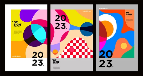 Νέο Έτος 2023 Πρότυπο Σχεδιασμού Ημερολόγιο Γεωμετρικά Πολύχρωμα Αφηρημένη Σχέδια — Διανυσματικό Αρχείο
