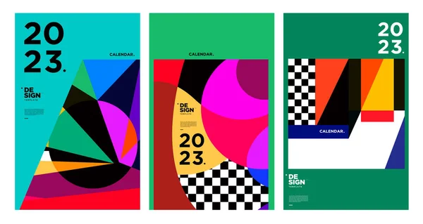 Nytt 2023 Kalender Design Mall Med Geometriska Färgglada Abstrakt Vektorkalenderns — Stock vektor