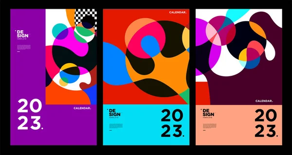 Nytår 2023 Kalender Design Skabelon Med Geometriske Farverige Abstrakt Vektorkalenderdesign – Stock-vektor