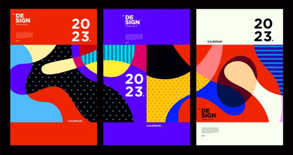 Nieuwjaar 2023 Kalenderontwerp Sjabloon Met Geometrische Kleurrijke Abstracte Vectorkalenderontwerpen — Stockvector