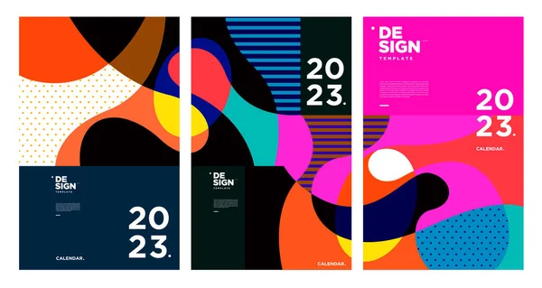 新年2023日历设计模板与几何彩色摘要 矢量日历设计 — 图库矢量图片