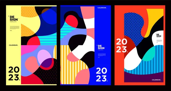 Новий Рік 2023 Шаблон Дизайну Календаря Геометричним Барвистим Абстрактом Розробка — стоковий вектор