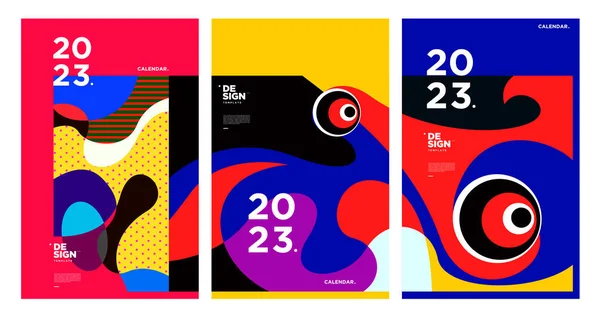 Anul Nou 2023 Șablon Design Calendaristic Abstract Geometric Colorat Proiecte — Vector de stoc