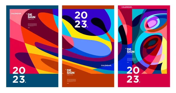 Año Nuevo 2023 Plantilla Diseño Calendario Con Resumen Geométrico Colorido — Vector de stock