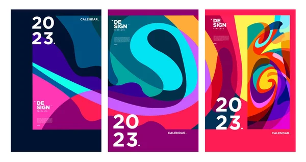 幾何学的なカラフルな抽象と2023年のカレンダーデザインテンプレート ベクトルカレンダーのデザイン — ストックベクタ