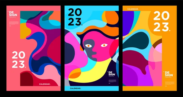 幾何学的なカラフルな抽象と2023年のカレンダーデザインテンプレート ベクトルカレンダーのデザイン — ストックベクタ