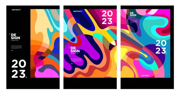 Nieuwjaar 2023 Design Sjabloon Met Vloeiende Kleurrijke Abstracte Achtergrond — Stockvector