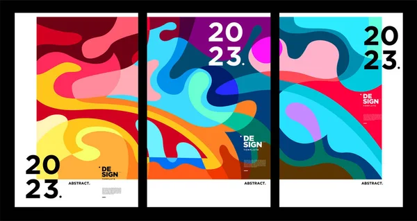 Nieuwjaar 2023 Design Sjabloon Met Vloeiende Kleurrijke Abstracte Achtergrond — Stockvector