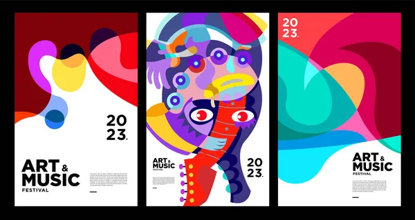 Estate Variopinta Arte Musica Festival Poster Copertina Modello 2023 — Vettoriale Stock
