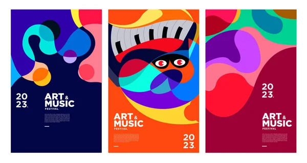 Summer Colorful Art Music Festival Plakát Borító Sablon 2023 — Stock Vector