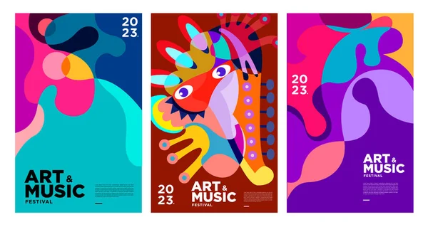 Festival Art Musique Coloré Été Affiche Modèle Couverture 2023 — Image vectorielle