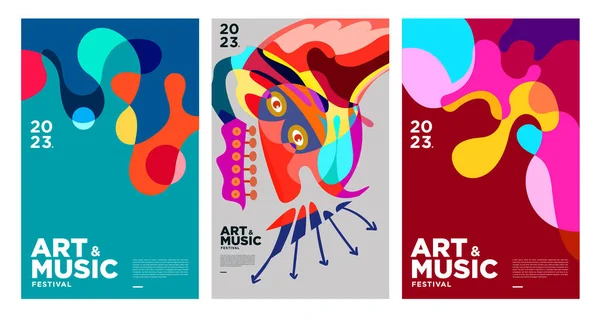 Verano Colorido Arte Música Festival Cartel Plantilla Portada 2023 — Vector de stock