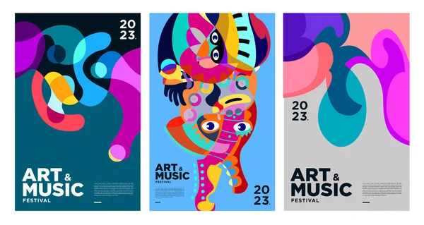 Verano Colorido Arte Música Festival Cartel Plantilla Portada 2023 — Vector de stock