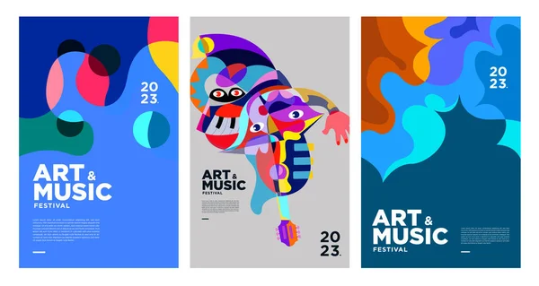 Летний Фестиваль Красочного Искусства Музыки Плакат Шаблон 2023 — стоковый вектор