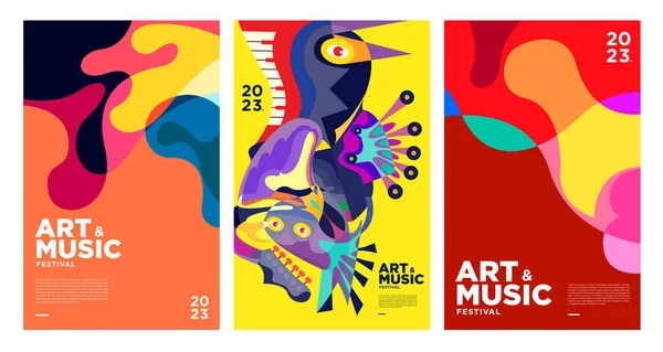 Letni Kolorowy Szablon Festiwalu Sztuki Muzyki Plakat Okładka 2023 — Wektor stockowy