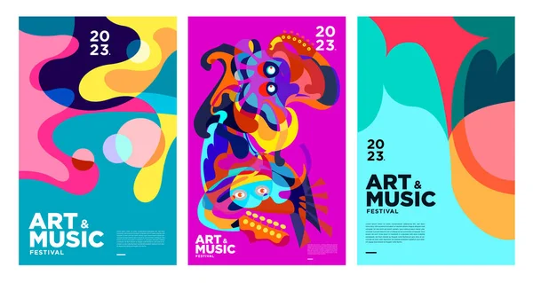 Sommer Bunte Kunst Und Musik Festival Plakat Und Cover Vorlage — Stockvektor