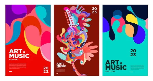 Letni Kolorowy Szablon Festiwalu Sztuki Muzyki Plakat Okładka 2023 — Wektor stockowy