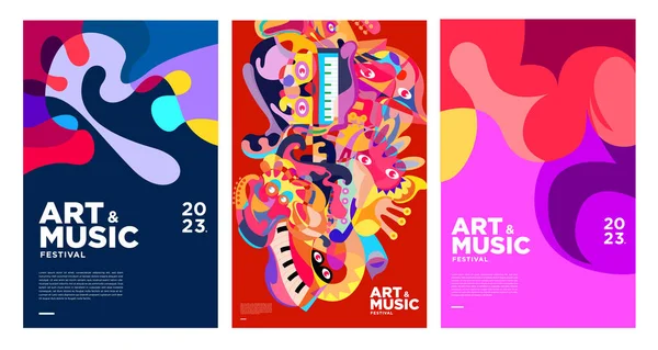 Estate Variopinta Arte Musica Festival Poster Copertina Modello 2023 — Vettoriale Stock