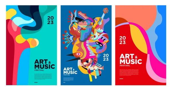 Летний Фестиваль Красочного Искусства Музыки Плакат Шаблон 2023 — стоковый вектор