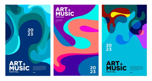 夏のカラフルな芸術と音楽祭のポスターとカバーテンプレート2023 — ストックベクタ