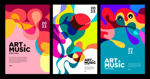 Festival Art Musique Coloré Été Affiche Modèle Couverture 2023 — Image vectorielle