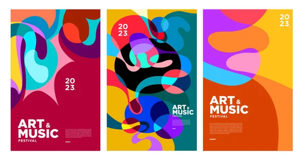 Sommer Bunte Kunst Und Musik Festival Plakat Und Cover Vorlage — Stockvektor