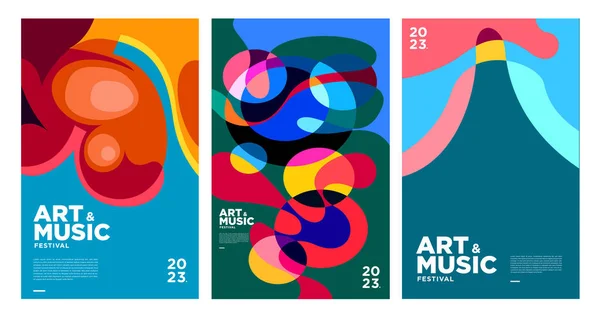 Yaz Renkli Sanat Müzik Festivali Posteri Kapak Şablonu 2023 — Stok Vektör