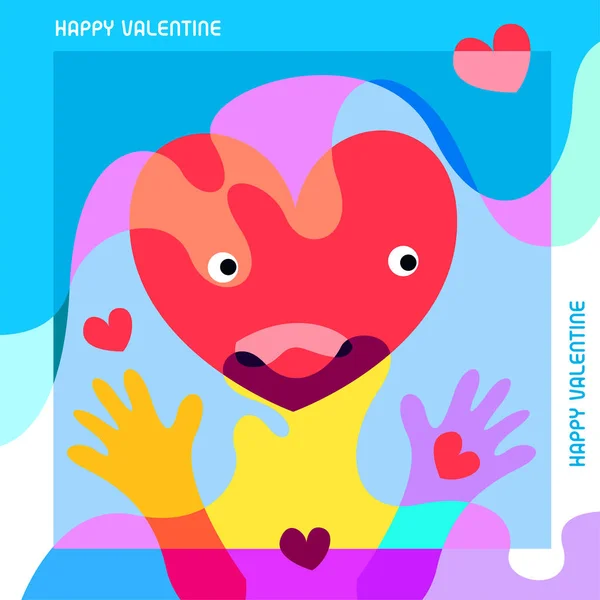 Glad Valentine Gratulationskort Med Färgglada Söt Kärlek Tecknad Design Och — Stock vektor
