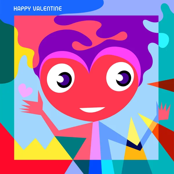 Feliz Cartão Saudação Valentine Com Colorido Bonito Desenho Animado Amor —  Vetores de Stock