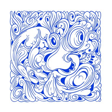 Vector abstract ethnic and culture doodle illustration in blue color for backgrounds