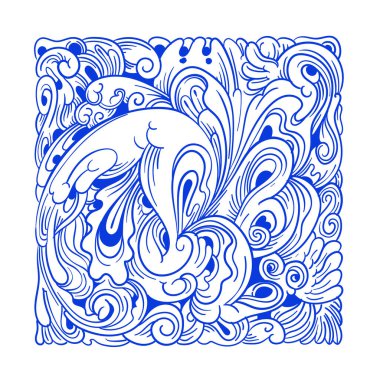 Vector abstract ethnic and culture doodle illustration in blue color for backgrounds