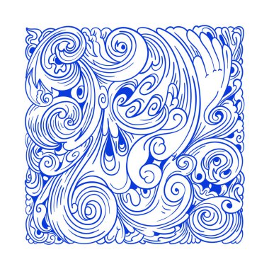Vector abstract ethnic and culture doodle illustration in blue color for backgrounds