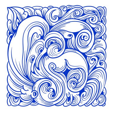 Vector abstract ethnic and culture doodle illustration in blue color for backgrounds