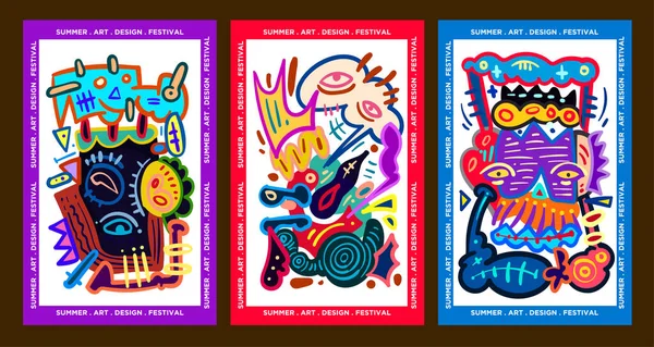 夏季艺术节背景的色彩鲜明的民族艺术与设计图解 — 图库矢量图片