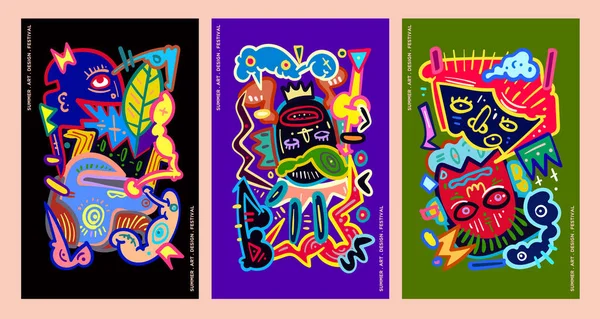 Vector Kleurrijke Etnische Kunst Ontwerp Illustratie Voor Summer Festival Achtergronden — Stockvector