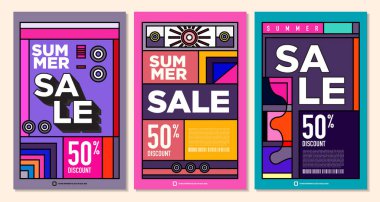 Yaz Satışı Destekleyici Sancak Tasarımı için Vektör Renkli Soyut Retro Renkli Geometrik Arkaplan